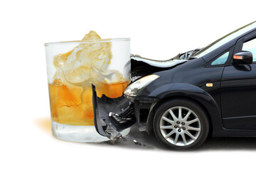 Car crash Glass of liquor The concept of Drunk driving accident.