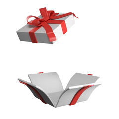 Giftbox. with red ribbon. isolated on white background. present gift box. 3D rendering