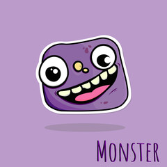Hand drawn cartoon monster doodle purple color