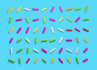 Sugar sprinkle decoration for cake and bakery, a lot of sprinkles as a background 3d illustration