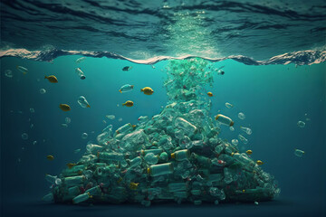 Fototapeta na wymiar The ocean full of plastic waste. microplastic polluting the sea. Generative ai