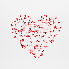 Fototapeta na wymiar Romantic red confetti background in shape of heart. 3d rendering