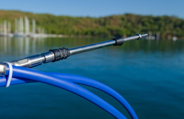 Marine engine power control cable. Boat Spare part: blue rolled wire.