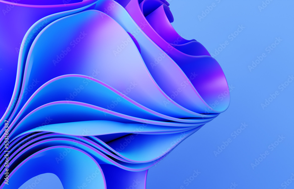 Wall mural Abstract modern neon, blue, violet colors background with ruffle, folded cloth