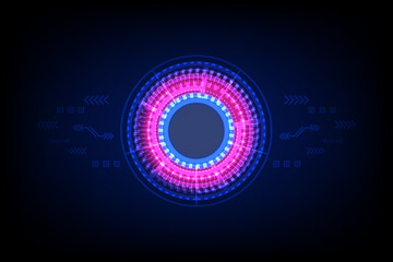 Technology and science background. Red and blue hi-tech circles, cyberspace, and digital innovation. Futuristic communication. Sci-fi user interface.