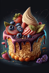 Sweet delicious fruit cake. Holiday cake. Generative Ai