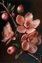 Obraz na płótnie Canvas Peach Apricot blossom, flowers in bloom, close up. Generative Ai