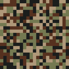 Digital camouflage in brown and green tones. Seamless vector pattern. Pixel grid for military themes and creative ideas