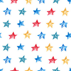 Seamless pattern with colorful stars on dark white background. Festive design.  Watercolor hand painted illustration.