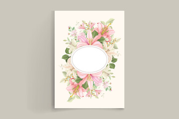 hand drawn LILY FLORAL AND LEAVES card design