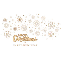 Happy New Year and Merry Christmas. A template with a snowflake and snow for a holiday card, banner, poster or invitation. A design idea for creative design