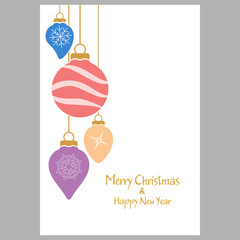 Layout for Christmas and New Year greetings, banners, posters, postcards and holiday invitations. Design idea with festive balloons