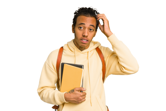 Young african american student man holding a book being shocked, she has remembered important meeting.