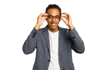Young African American man isolated showing okay sign over eyes
