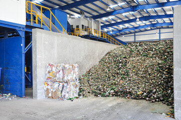 waste recycling plant interior, sorting waste (trash, garbage)