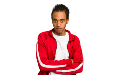 Young African American man isolated who is bored, fatigued and need a relax day.