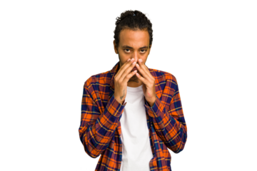 Young African American man isolated making up plan in mind, setting up an idea.