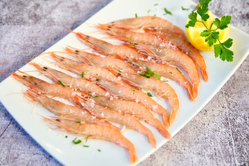 Plate of grilled white prawns from Huelva