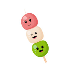 Japanese sweet , dango with kawaii emotion on the white background. Vector illustration