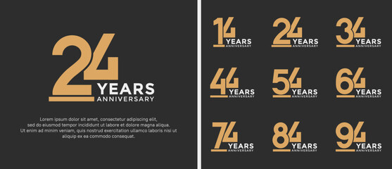 Naklejka premium set of anniversary logo style flat gold and white color on black background for celebration