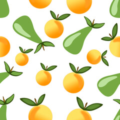 illustrazione seamless senza cucitura di pere e arance mature su sfondo trasparente