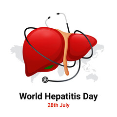 World hepatitis day background, stethoscope and liver illustration - obrazy, fototapety, plakaty