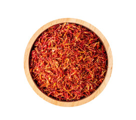 safflower in wood bowl on transparent png - obrazy, fototapety, plakaty