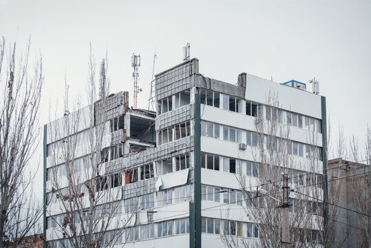 Destroyed Building in Ruin in Mykolaiv by a Russian Missile on the War in Ukraine