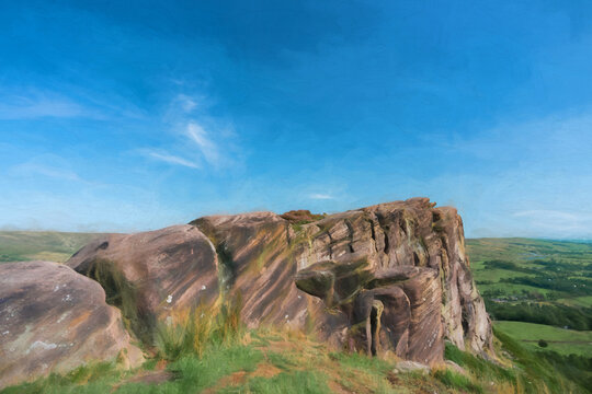 Digital oil painting of The Roaches from Hen Cloud in the Peak District National Park, UK.