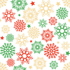 Snowflake seamless pattern. Snow pattern with snowflakes. Festive Christmas and New Year background. Winter vector illustration