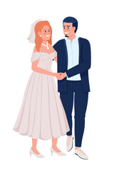 Happy couple holding each other hands semi flat color vector characters. Editable figures. Full body people on white. Simple cartoon style illustration for web graphic design and animation