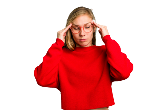 Young caucasian woman cutout isolated touching temples and having headache. - Powered by Adobe