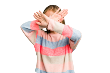 Young caucasian woman cutout isolated keeping two arms crossed, denial concept.