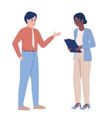Boss berating employee semi flat color vector characters. Editable figures. Full body people on white. Corporate work simple cartoon style illustration for web graphic design and animation