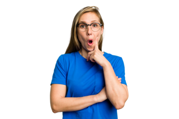 Young caucasian woman cutout isolated having some great idea, concept of creativity.