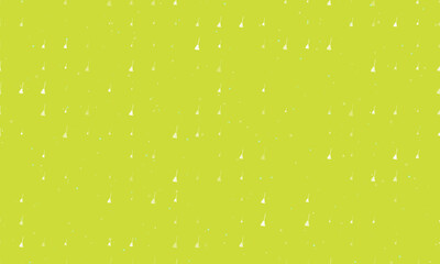 Seamless background pattern of evenly spaced white broom symbols of different sizes and opacity. Vector illustration on lime background with stars