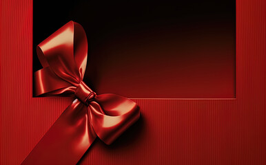 A black gift box wrapped with a red ribbon.	