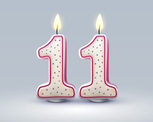 Happy Birthday years. 11 anniversary of the birthday, Candle in the form of numbers. Vector
