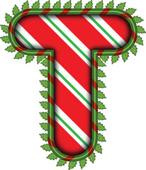 Christmas candy style with leaf letters around T