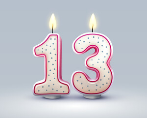 Happy Birthday years. 13 anniversary of the birthday, Candle in the form of numbers. Vector