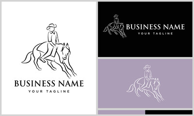 Fototapeta na wymiar line art horseman and horse logo