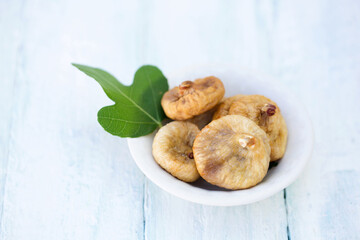 Delicious healthy dried figs with leaf