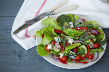 A delicious salad of vegetables and blue cheese