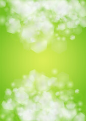 Fototapeta premium Abstract Green Background with Golden Circular Spot Lights. Vibrant Sunlight Summer and Spring Texture. Bokeh Blurry Template. Shiny Gradient Cover. Festive Christmass and New Year Snow on Green.