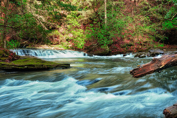 A mountain stream water fall in late autumn. The Fiery Gizzard Trail on the Cumberland Plateau in Tracy City Tennessee USA.