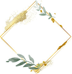 Watercolor leaf wreath gold frame