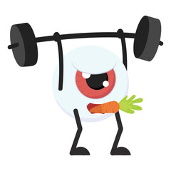 Eyeball  Cartoon Lifting Weights with carrot cartoon