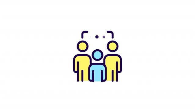 Animated group-think color icon. Common misconception. Team setting. Consensus making. Seamless loop HD video with alpha channel on transparent background. Simple filled line motion graphic animation