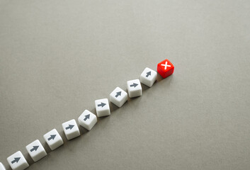Deterioration and full stop of the process. The path leads to defeat. Failure, stoppage. Worsening...