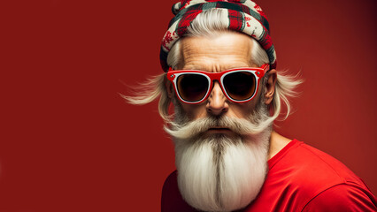 Modern hipster Father Christmas. Fashionable Santa. Generative ai
